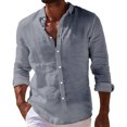 thumbnail image 1 of LNZGNM Mens Linen Cotton Shirts Button Long Sleeve Lapel Shirt Beach Summer Lightweight Solid Color Shirts Casual Outdoor Tops,Gray XL, 1 of 4