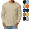 thumbnail image 1 of LNZGNM Mens Long Sleeve Shirt Casual Big and Tall Crew Neck Shirts Solid Plain Cotton Blend T-Shirts Lightweight Loose Fit Tee Shirts, Khaki 3XL, 1 of 9