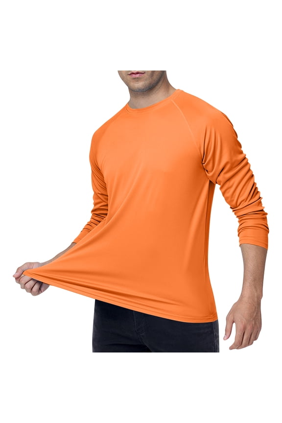 Mens Long Sleeve Shirt UPF 50+ UV Protection Rash Guard Casual Crew Neck Lightweight Quick Dry T Shirt Fishing Tee Shirts,Saffron S