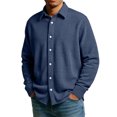 thumbnail image 1 of LNZGNM Mens Long Sleeve Shirts Check Lapel Shirts Button Down Loose Solid Blouses Casual Daily Wear Overshirts,Navy L, 1 of 6