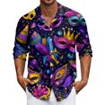thumbnail image 1 of LNZGNM Mens Mardi Gras Carnival Shirt Lapel Printed Button Up Shirts Big and Tall Long Sleeve T-Shirt Novelty Winter Top,Purple L, 1 of 6