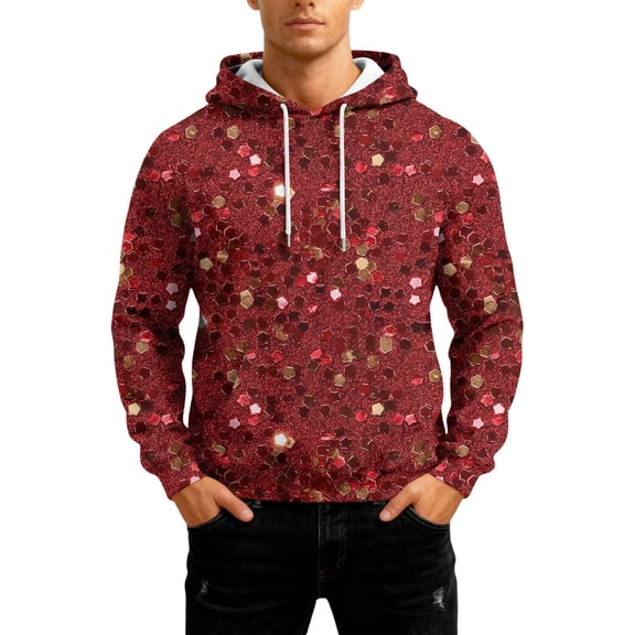 LNZGNM Mens Mardi Gras Hooded Pullover Mask Printed Big and Tall Sweatshirts with Pockets Long Sleeve Hooded Pullover Casual Mardi Gras Outfits,Wine S