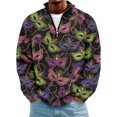 thumbnail image 1 of LNZGNM Mens Mardi Gras Shirts 1/4 Zipper Big and Tall Printed Sweatshirts Stand Collar Long Sleeve Tops Casual Mardi Gras Outerwear,Dark Purple XL, 1 of 7