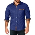 thumbnail image 1 of LNZGNM Mens Plaid Collar Dress Shirt Corduroy Long Sleeve Shirts Button Up Lightweight Untucked Shirts with Pocket Fashion Work Tops,Navy S, 1 of 4