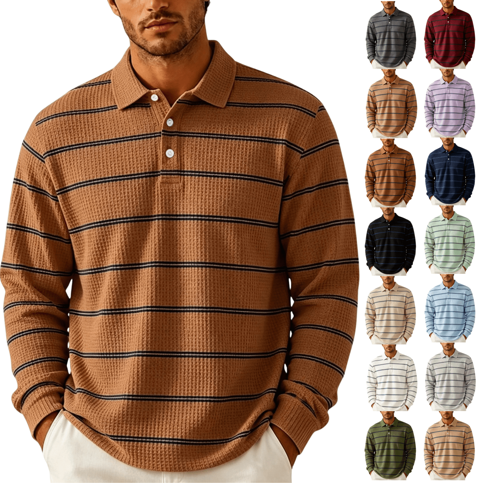 17 Sign Striped LNZGNM Mens Polo Shirts Button Placket Striped Pattern Horizontal ...