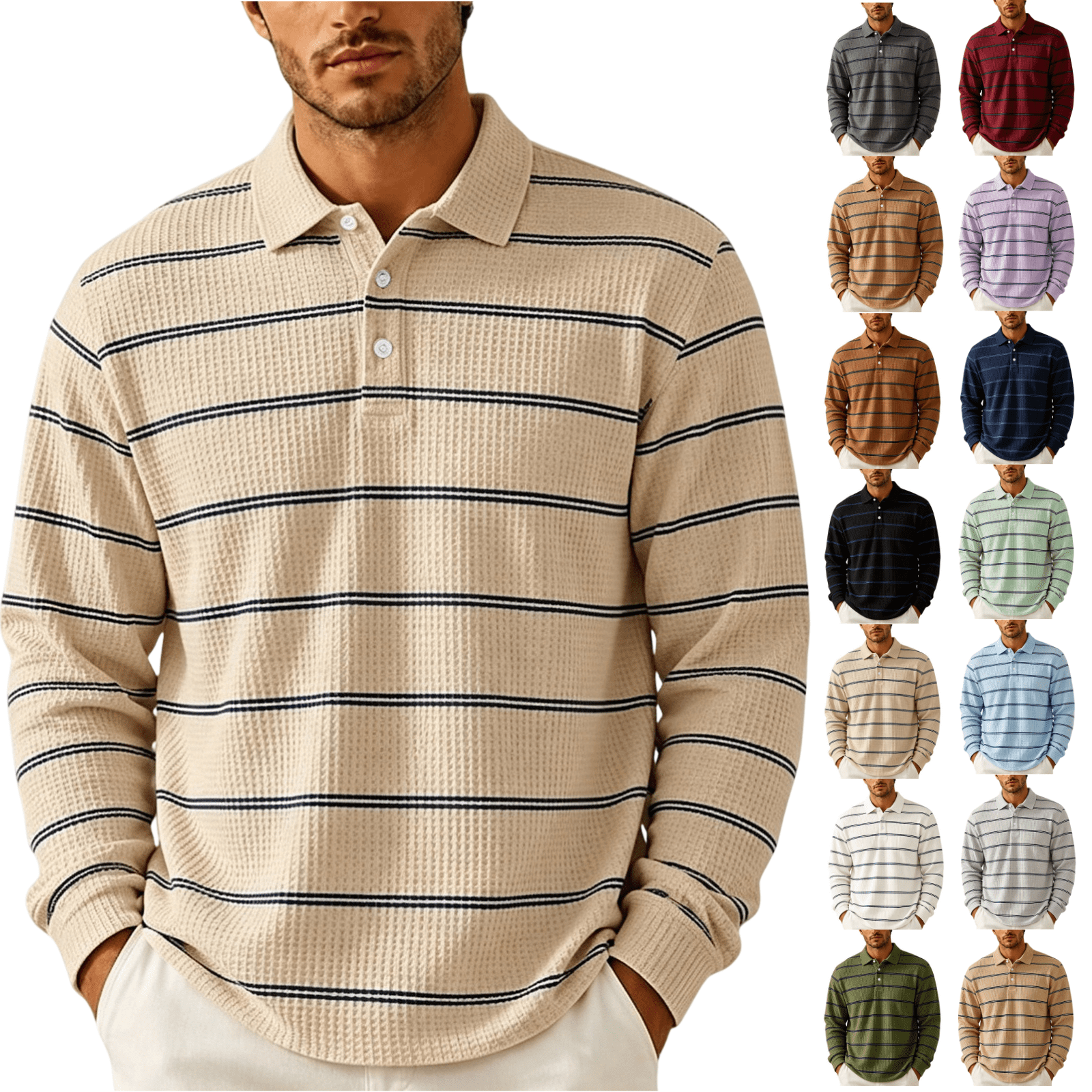 LNZGNM Mens Polo Shirts Everyday Look Striped Pattern Roll Tab Sleeve ...