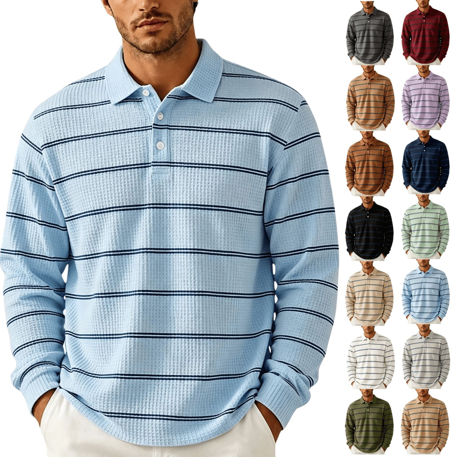 LNZGNM Mens Polo Shirts Long Sleeve Classic Fit Chest Pocket Side Slits ...