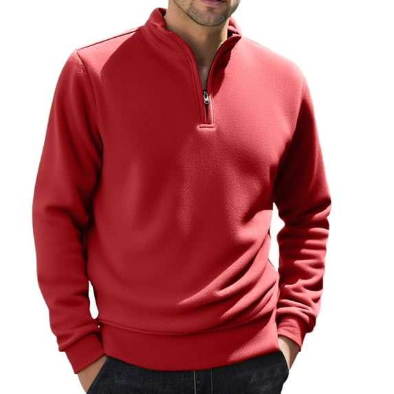 LNZGNM Mens Quarter Zip Pullover Mock Neck Long Sleeve 1/4 Zipper Pullover Casual Mens Zip Up Hoodie Midweight Red Zip Up Hoodie Fall Fleece Clothes, Red M
