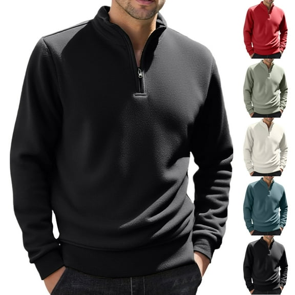 LNZGNM Mens Quarter Zip Pullover Mock Neck Long Sleeve 1/4 Zipper Pullover Casual Sweatshirts for Men Midweight Black Sweatshirt Fall Fleece Clothes, Black XL