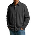 thumbnail image 1 of LNZGNM Mens Shirts Long Sleeve Check Lapel Shirt Button Down Loose Fit Solid Color Blouses Casual Business Top,Black 2XL, 1 of 6