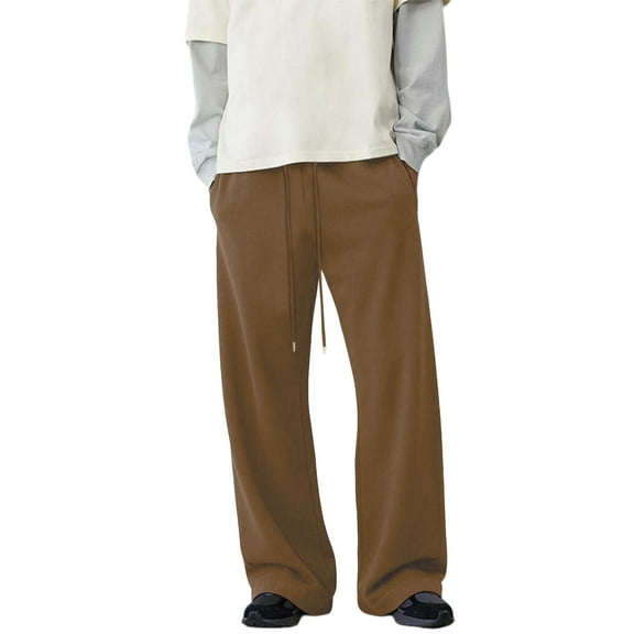 LNZGNM Mens Sweatpants Jogger Yoga Workout Wide Leg Baggy Sweatpants Man Open Bottom Elastic Waist Fall Cargo Sweatpants for Man Casual Fleece Joggers with Pocket, Light Brown M