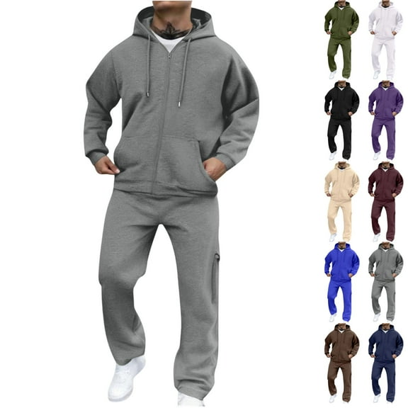 LNZGNM Mens Sweatsuit Sports Mens Track Suits 2 Piece Set Casual Sweatshirt and Sweatpants Set Fall Sportswear Tracksuits with Pockets, Gray XL