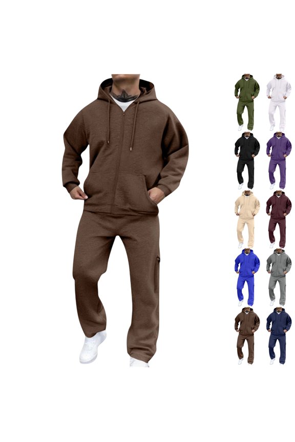 Mens Sweatsuits 2 Piece Set Workout Mens Track Suits 2 Piece Set Casual Zip Up Hoodie and Sweatpants Set Autumn Jogging Suit with Pockets, Brown L
