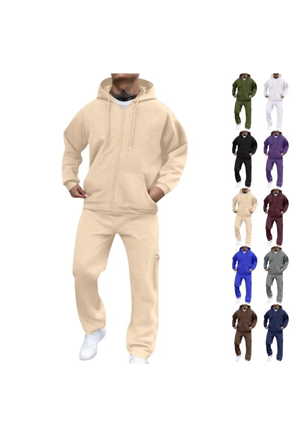 Mens Track Suits 2 Piece Set Athletic Mens Sweatsuits 2 Piece Set Fall Zip Up Hooded Sweatshirt and Sweatpant Casual Sportswear Tracksuits with Pockets, Beige M