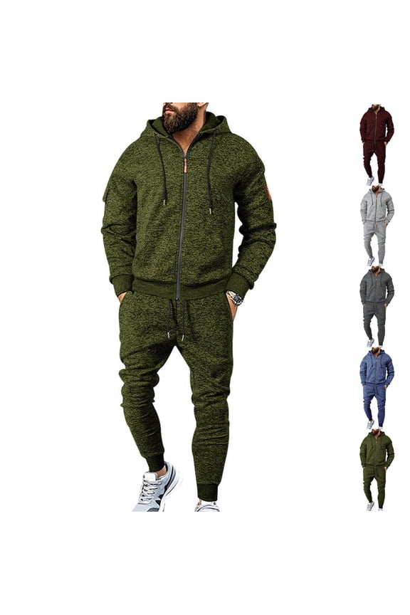 Mens Track Suits 2 Piece Set Gym Sweat Suits Men Autumn Hooded Sweatshirt and Sweatpant Casual Outfits with Pockets, Dark Green L