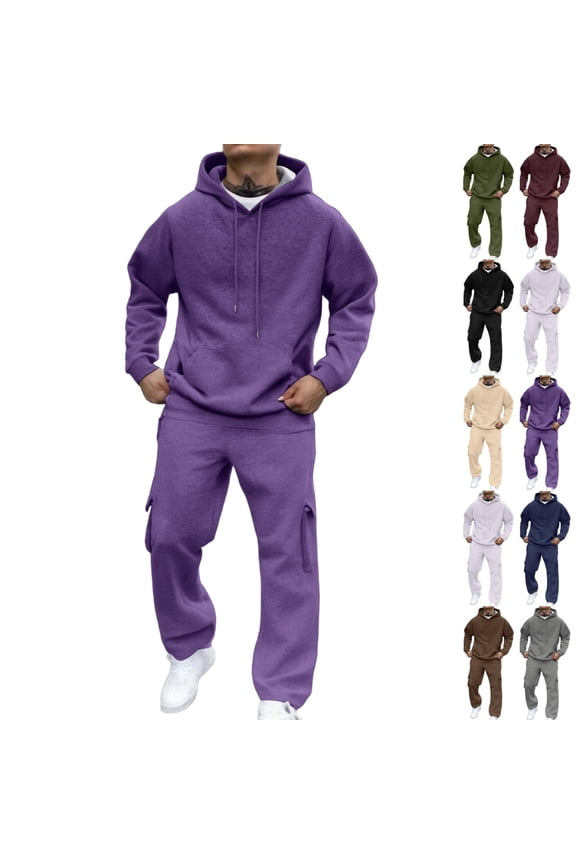 Mens Track Suits 2 Piece Set Gym Sweat Suits Men Fall Pullover Hoodie and Sweatpants Set Casual Outfits with Pockets, Purple 3XL