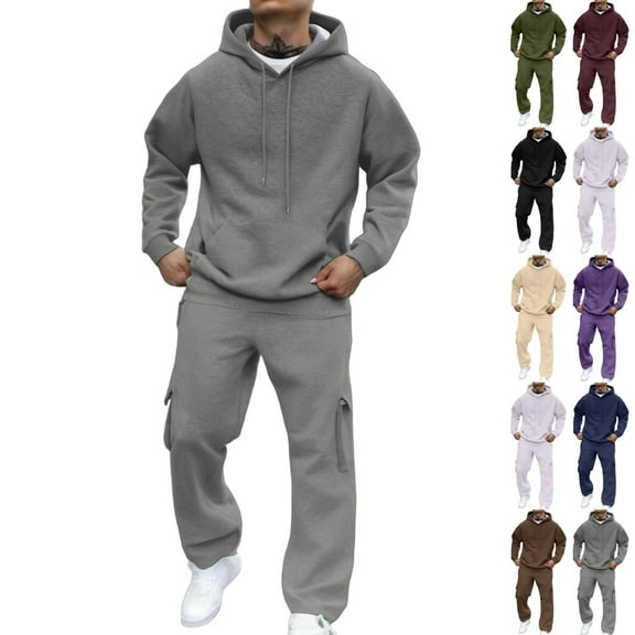 LNZGNM Mens Track Suits 2 Piece Set Sports Mens Sweatsuits 2 Piece Set Fall Pullover Hoodie and Sweatpants Set Casual Outfits with Pockets, Gray 3XL