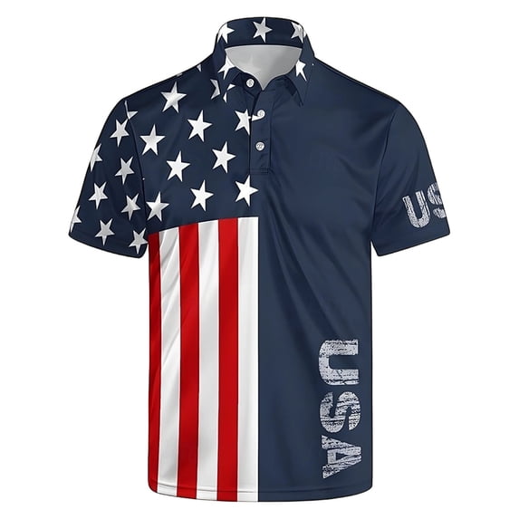LNZGNM Mens USA 250th Anniversary Polo Shirt USA Flag Color Block Golf Shirts Short Sleeve Star Stripes Graphic Golf Polos Casual Parade Top,Navy XL