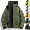 thumbnail image 1 of LNZGNM Mens Windbreaker M-3XL Windproof Fall Jacket Casual Breathable Hooded Mens Jackets Lightweight Adjustable Neckline Zip Up Windbreaker, Army Green XL, 1 of 4