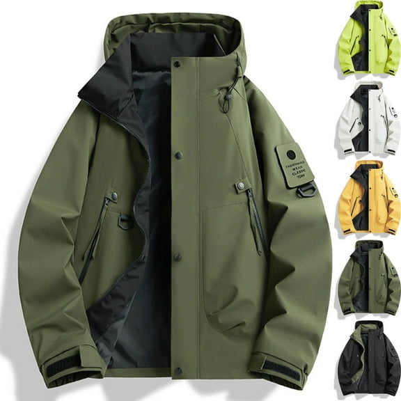 LNZGNM Mens Windbreaker M-3XL Windproof Fall Jacket Casual Breathable Hooded Mens Jackets Lightweight Adjustable Neckline Zip Up Windbreaker, Army Green XL