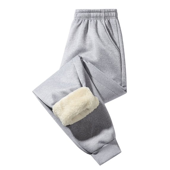 LNZGNM Mens Winter Pants Outdoor Thermal Fleece Lined Sweatpants Elastic Waist Active Track Jogger Pant Lounge Winter Insulated Pant Baggy Sweatpants Men, Light Gray L