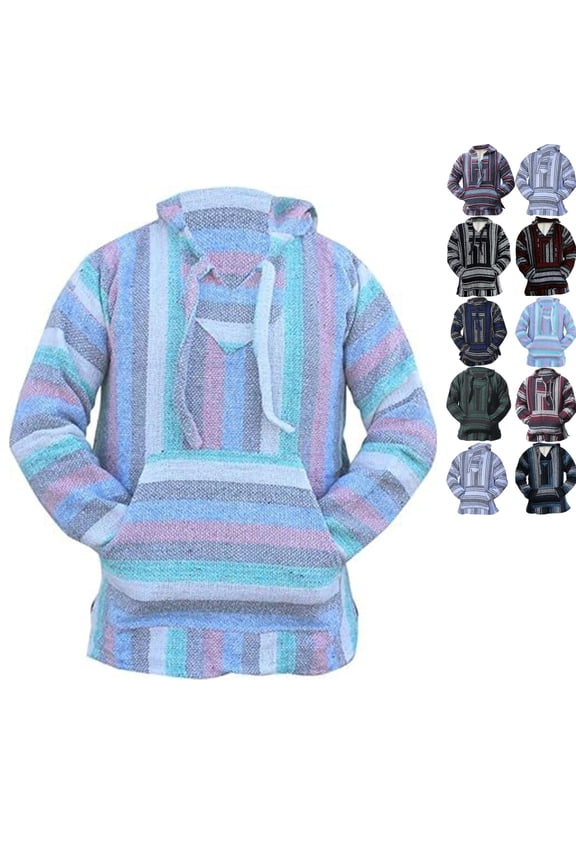 Mexican Baja Hoodie for Men 2025 New Long Sleeve Classic Mexican Baja Hoodie Sweater Drawstring Fashion Jerga Hoodies Camo Hoodie with Pocket, Sky Blue S