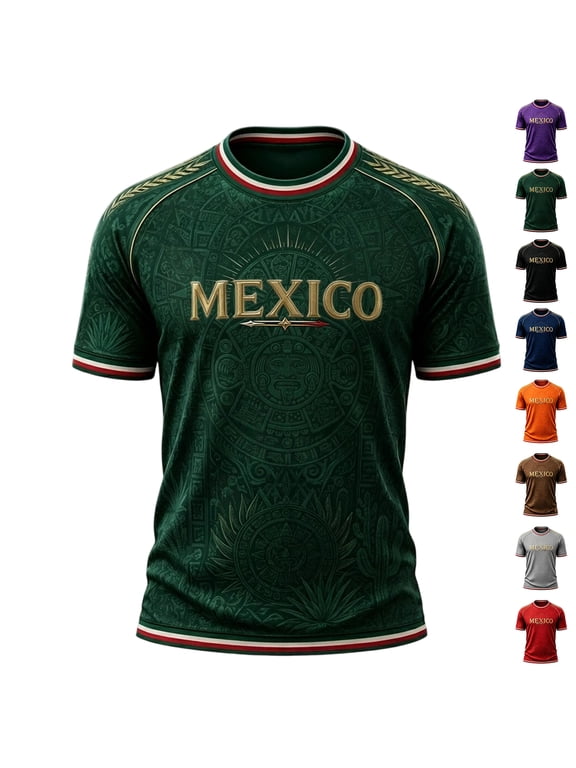 Mexico Jersey for Men Soccer T Shirts Men World Soccer Fans Jersey Short Sleeve Crew Neck Graphic Print Jerseys,Dark Green(L)