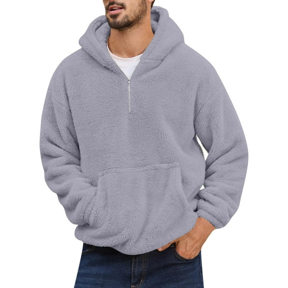 LNZGNM Oversized Sweatshirts for Men Flannel 1/4 Zipper Long Sleeve Jacket Big and Tall Warm Sweatshirt with Pockets Fashion Winter Coat,Light Gray L