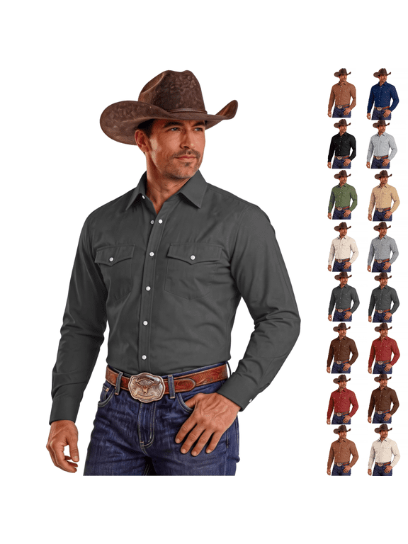 Pearl Snap Shirts for Men Point Collar Solid Western Cut Breathable Regular Fit Clothes for Weekend Outings, (XL)