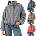 thumbnail image 1 of LNZGNM Plaid Bomber Jacket for Women Zip Up Stand Collar Long Sleeve Jackets Elastic Cuff Loose Lightweight Fall Winter Coat with Pockets,Black (L), 1 of 5