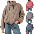 thumbnail image 1 of LNZGNM Plaid Bomber Jacket for Women Zip Up Stand Collar Long Sleeve Jackets Elastic Cuff Loose Lightweight Fall Winter Coat with Pockets,Brown (M), 1 of 5