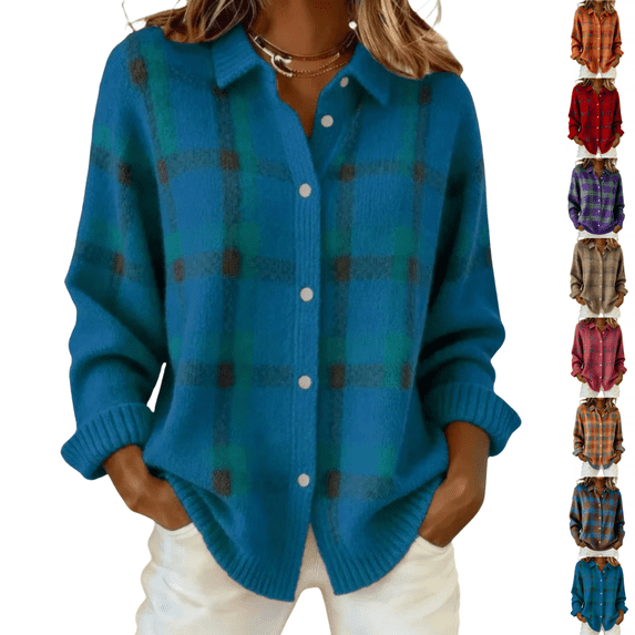 LNZGNM Plaid Flannel Shirts for Women Collared Chest Pocket Button Down ...