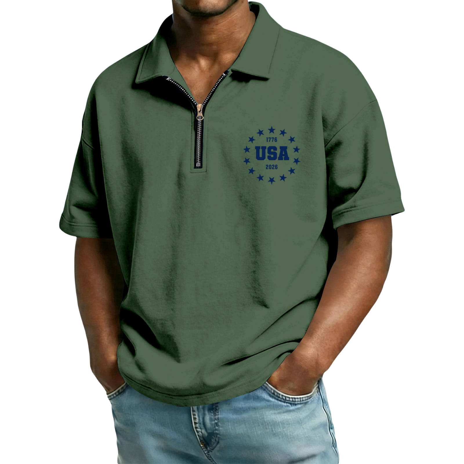 LNZGNM Polo Shirts for Men USA 250th Anniversary 1/4 Zipper Pullover ...