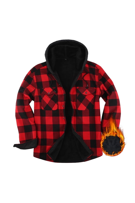 Red Flannel Jacket for Men Sherpa Lined Plaid Jackets Coat Thick Warm Plaid Shirt Jackets Button Up Winter Outwear with Pocket, Red 3XL