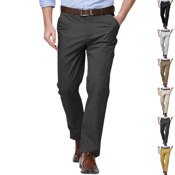 LNZGNM Regular Fit Dress Pants for Men Straight Leg Pleated Front Dress Pant Office Suit Trousers Belt Classic Work Pants Casual Dress Pants, Gray 30