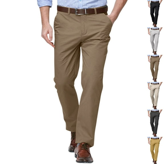 LNZGNM Regular Fit Dress Pants for Men Straight Leg Pleated Front Dress Pant Work Trousers Belt Classic Work Pants Casual Dress Pants, Coffee 30