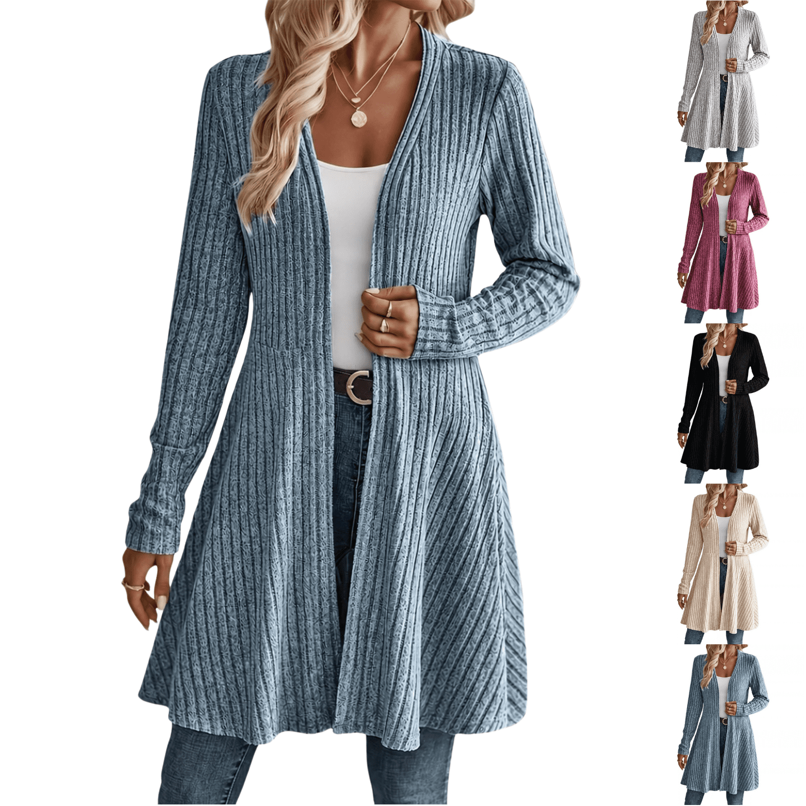 LNZGNM Ribbed Knit Cardigans for Women Lightweight Long Sleeve Soft ...