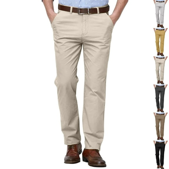 LNZGNM Slim Fit Dress Pants for Men Straight Leg Pleated Front Dress Pant Formal Trousers Belt Classic Work Pants Casual Dress Pants, Beige 30