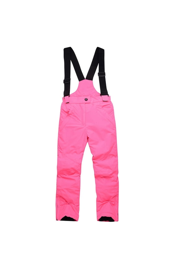 Snow Bibs Kids 8-12Y Insulated Waterproof Cozy Snowpants Windproof Warm Snowsuits Winter Fashion Ski Outfit with Zipper Pockets for Children for Outdoors, Pink, L