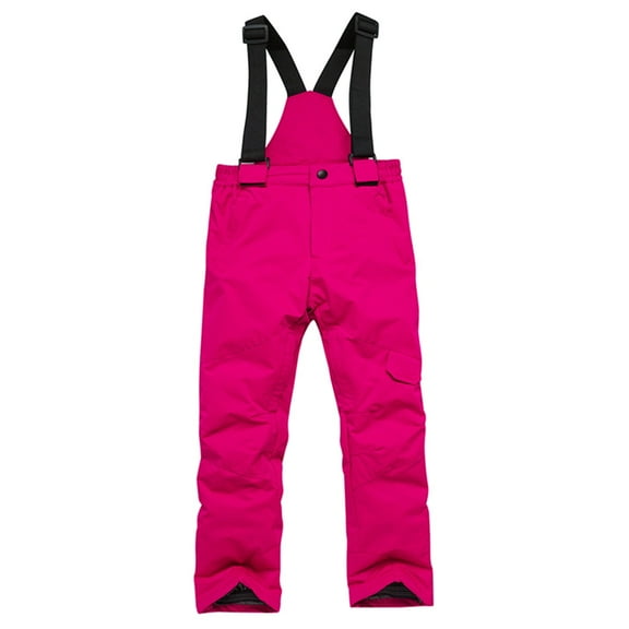 LNZGNM Snow Bibs Kids 8-12Y Insulated Waterproof Cozy Snowsuit Windproof Warm Skiing Cargo Pants Winter Fashion Snow Bib Overalls with Zipper Pockets for Boys Girls for Hiking, Hot Pink, M