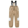 thumbnail image 1 of LNZGNM Snow Bibs Kids 8-12Y Insulated Waterproof Elatsic Waist Snowsuit Windproof Warm Skiing Cargo Pants Winter Ski Outfit with Zipper Pockets for Children for Cycling, Khaki, L, 1 of 3