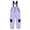 thumbnail image 1 of LNZGNM Snow Bibs Kids 8-12Y Insulated Waterproof Elatsic Waist Snowsuit Windproof Warm Skiing Pants Winter Bodysuit with Zipper Pockets for Boys Girls for Hiking, Light Purple, L, 1 of 6