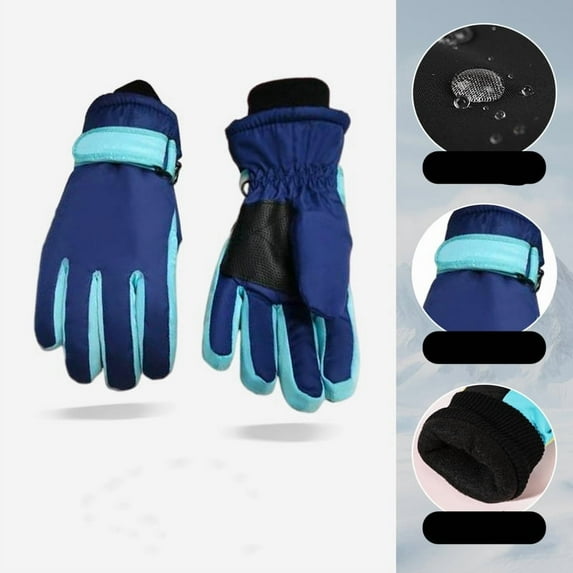 LNZGNM Snow Mitten Waterproof Thermal Kids Snow Gloves Casual Lined Snowflakes Print Gloves for Children for Cold Weather, Dark Blue, M