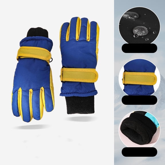 LNZGNM Snow Mitts Toddler Waterproof Warm Fleece Kids Snow Gloves Cute Lined Dinosaurs Print Mitten for Boys Girls for Outdoors, Royal Blue, M