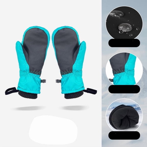 LNZGNM Snow Ski Mittens Waterproof Thermal Gloves for Kids Fashion Lined Dinosaurs Print Gloves with Zipper Pocket for Infant for Hiking, Aqua Blue, One Size