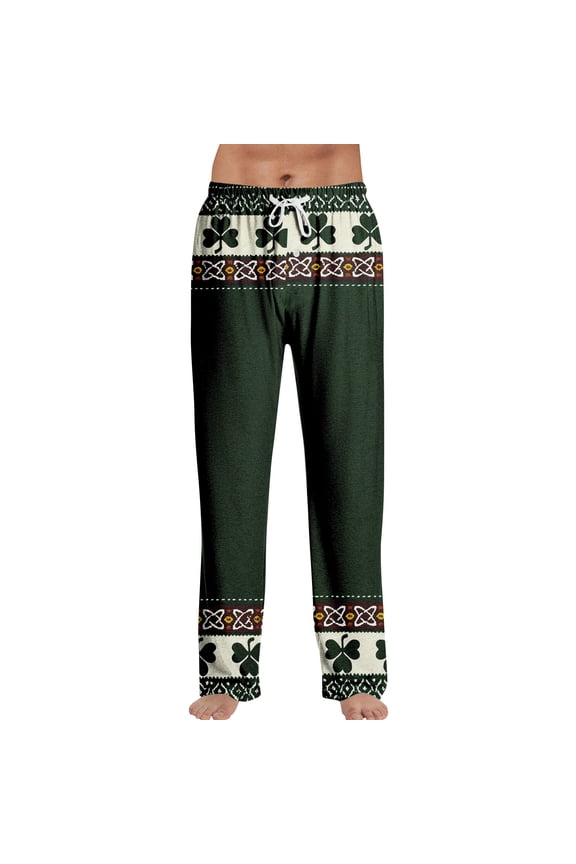 St. Patrick's Day Pajama Bottoms Men Shamrock Print Breathable Pj Bottoms Drawstring Pajama Pants Casual Yoga Sleepwear with Pockets,Green S