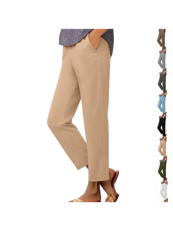 Straight Leg Pants for Women Slim Tailored Ankle Length Cut with Side Pockets All Season Classic Street Style Casual Pants, (XXL)