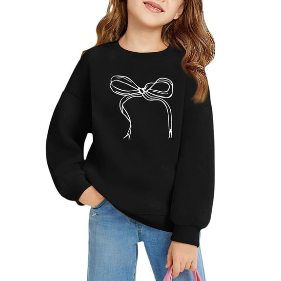 LNZGNM Sweat Shirts for Girls 2-3Y Graphic Comfy Fleece Lined Pullovers Cute Round Neck Long Sleeve Tunic Cotton Blend Fall Drop Shoulder Clothes for School and Play, Black, 2-3Y