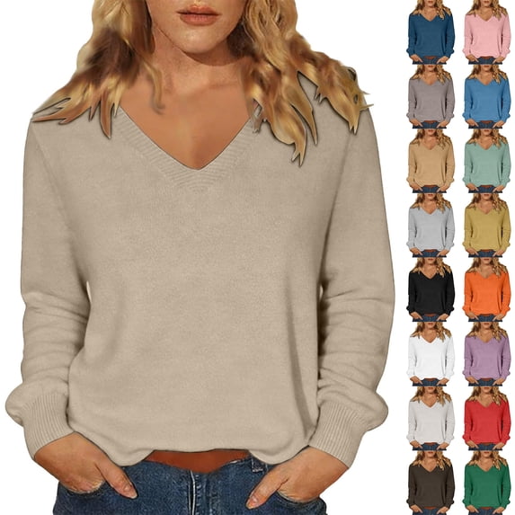 LNZGNM Sweaters for Women Long Sleeve V-neck Ribbed Oversized Lightweight Cozy with Stretch Sweater Fall Outing Comfort,Red(XL)