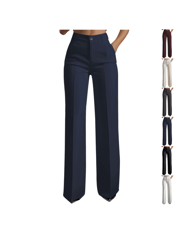 Tailored Dress Pants for Women High Waist Slant Pockets Pintuck Crease Soft Regular Fit Clothes for Office Commute